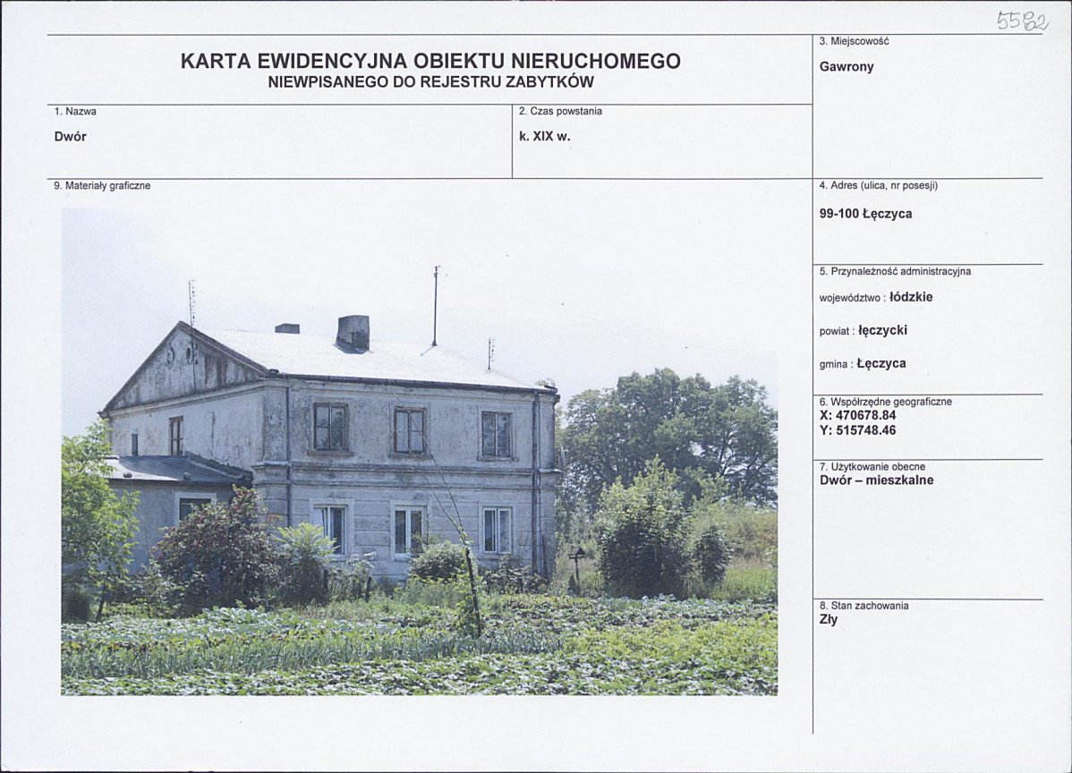 Karta obiektu niewpisanego do rejestru, skan nr 1