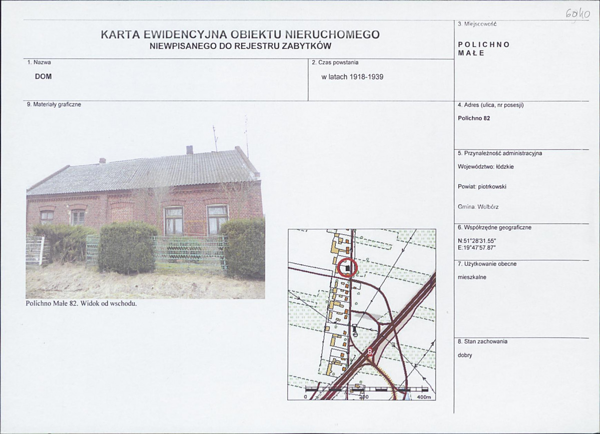 Karta obiektu niewpisanego do rejestru, skan nr 1