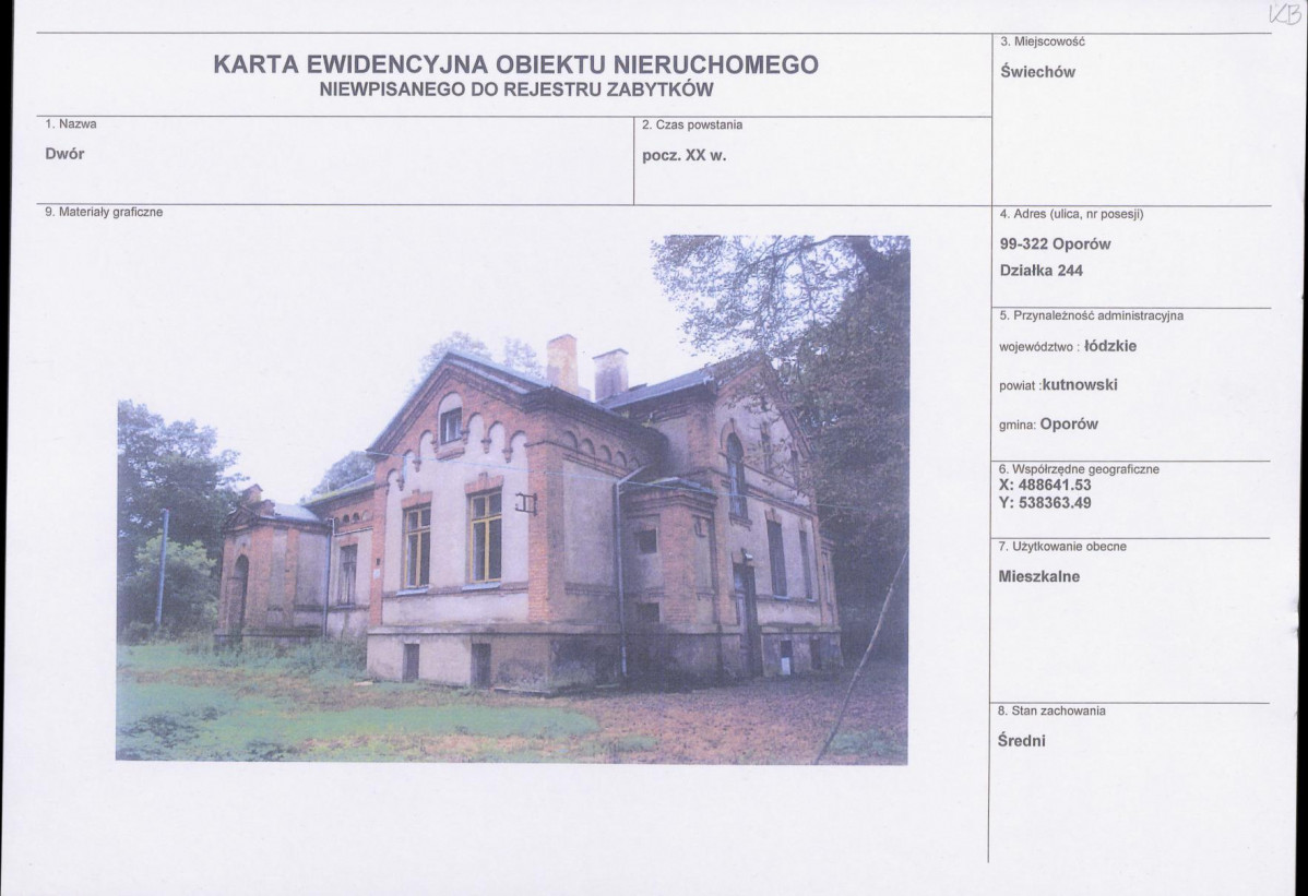 Karta obiektu niewpisanego do rejestru, skan nr 1
