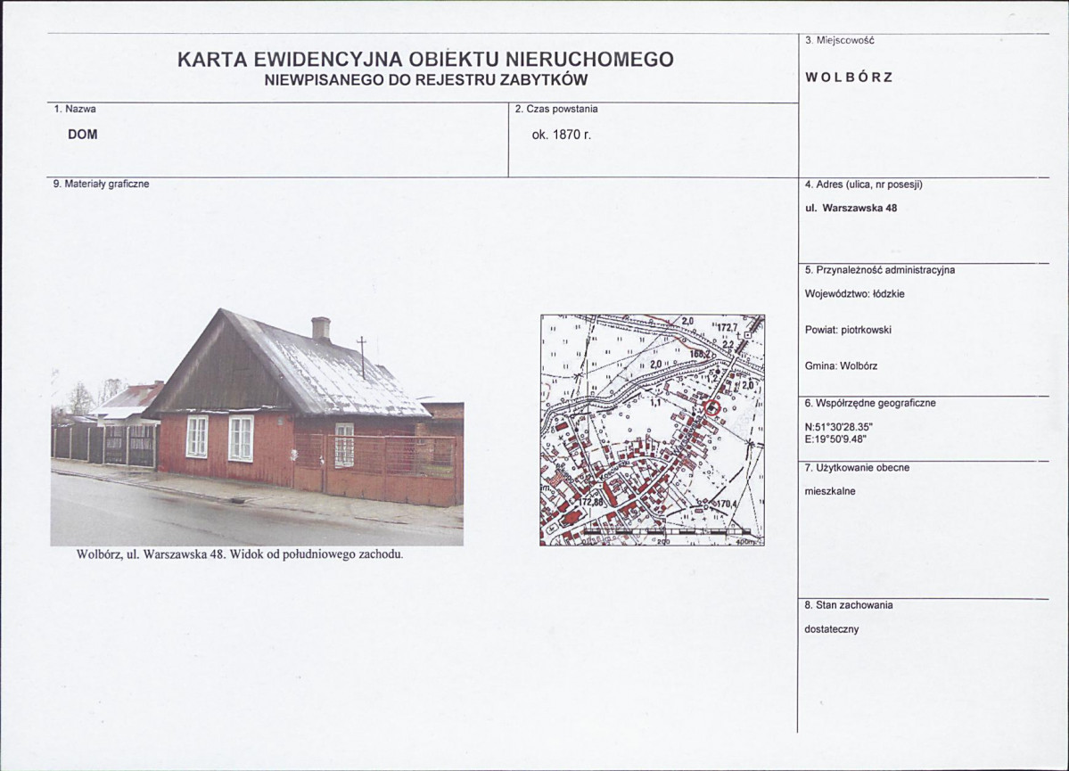 Karta obiektu niewpisanego do rejestru, skan nr 1