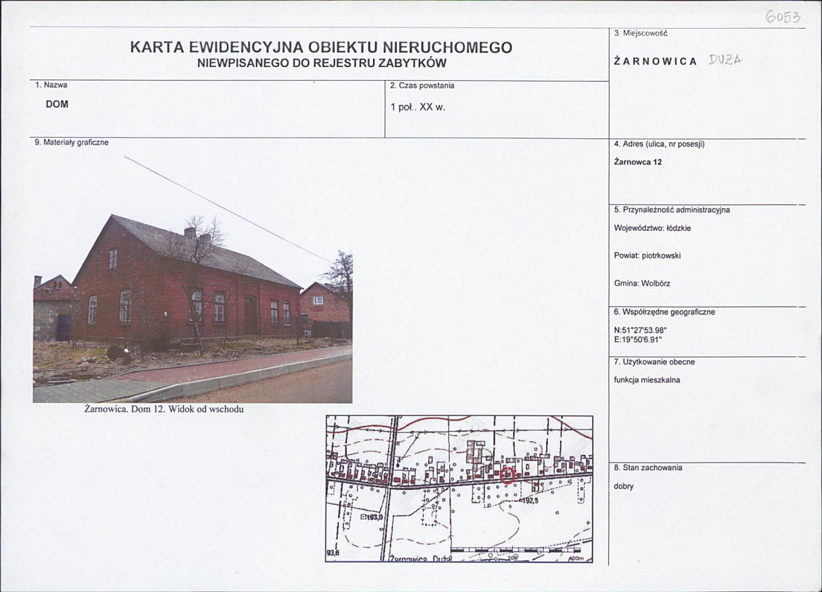 Karta obiektu niewpisanego do rejestru, skan nr 1