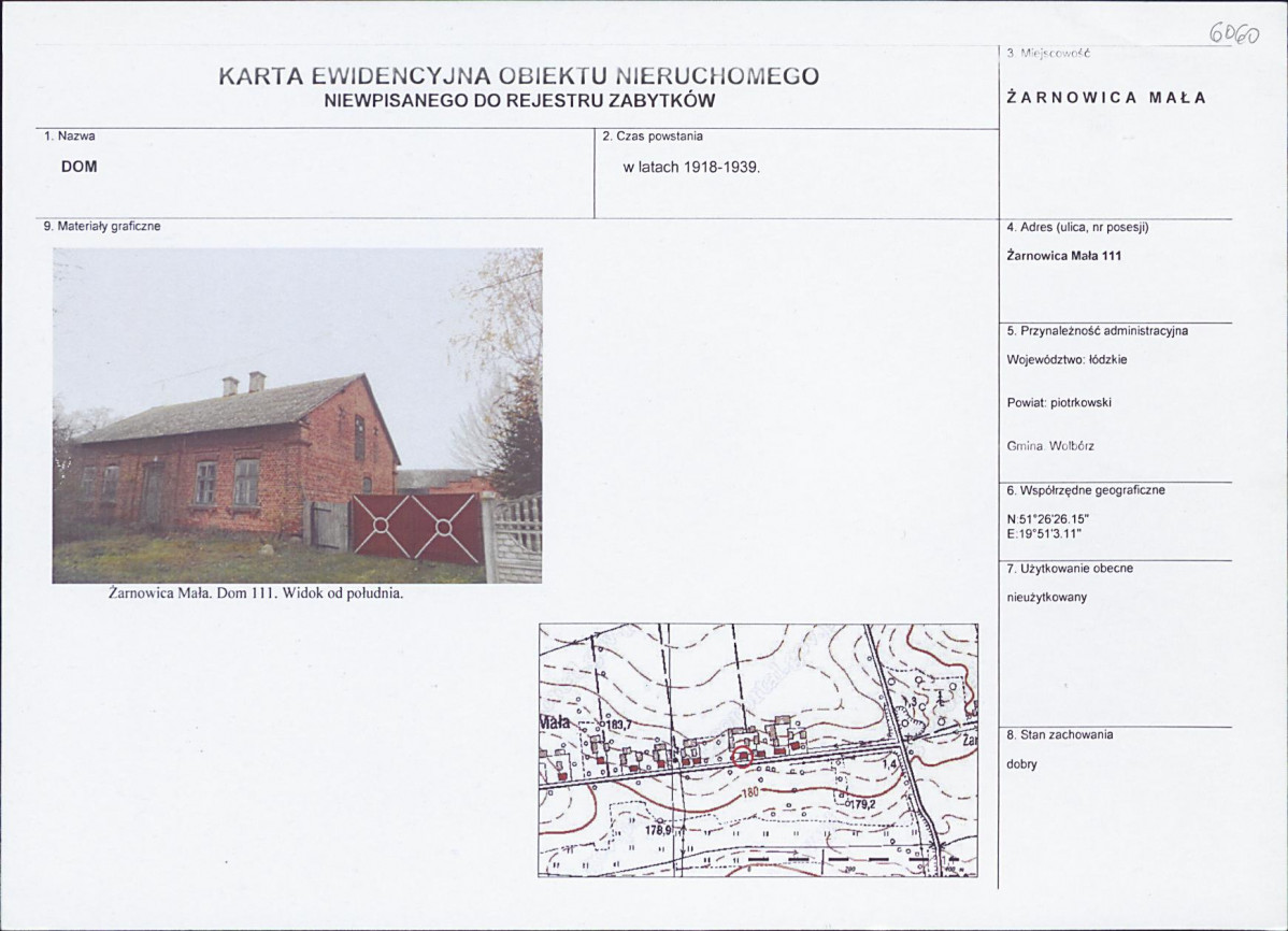 KEZN - Karta obiektu niewpisanego do rejestru, skan nr 1