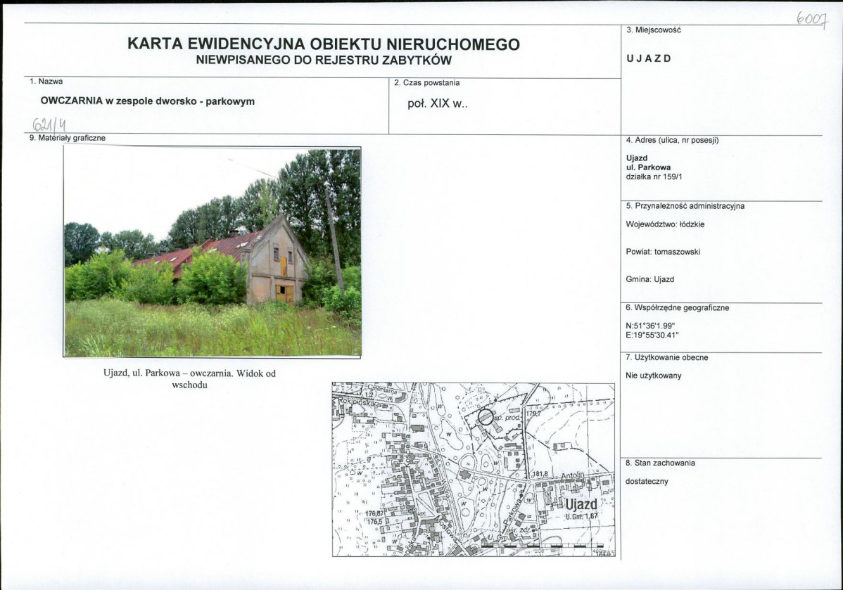 Karta obiektu niewpisanego do rejestru, skan nr 1