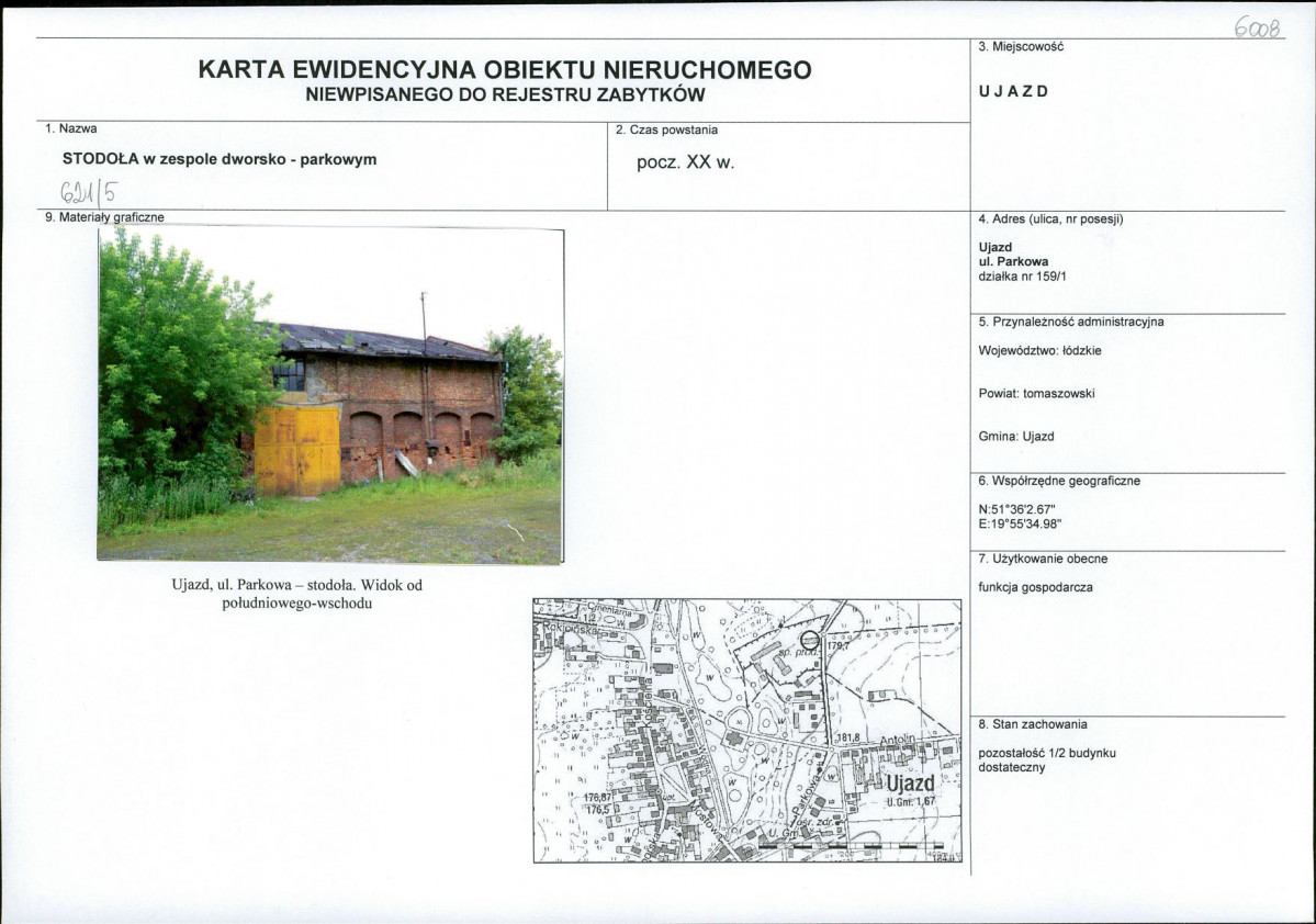 Karta obiektu niewpisanego do rejestru, skan nr 1