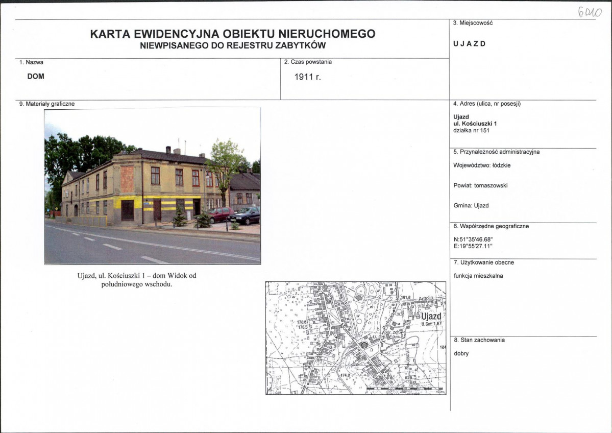 Karta obiektu niewpisanego do rejestru, skan nr 1