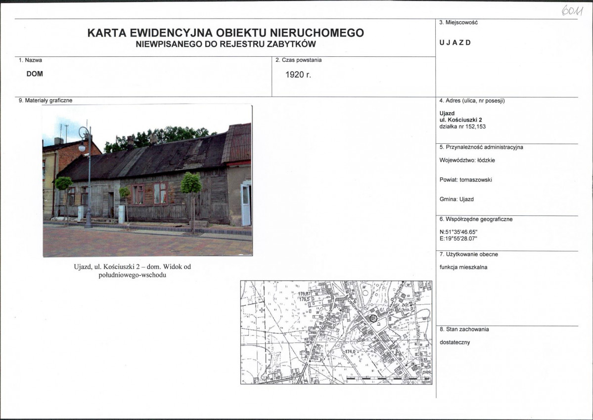 Karta obiektu niewpisanego do rejestru, skan nr 1