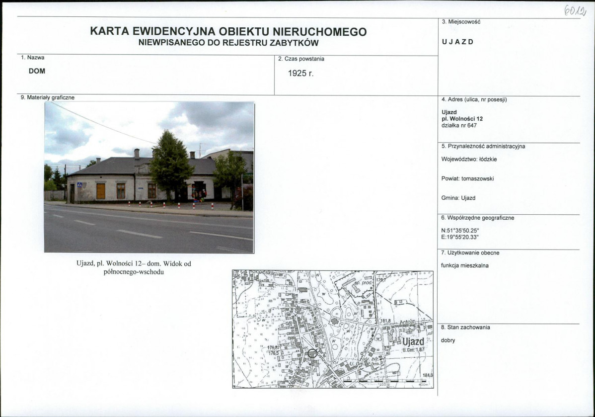 Karta obiektu niewpisanego do rejestru, skan nr 1