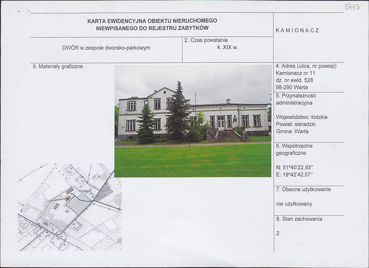 Karta obiektu niewpisanego do rejestru, skan nr 1