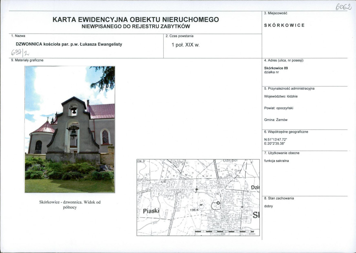 Karta obiektu niewpisanego do rejestru, skan nr 1