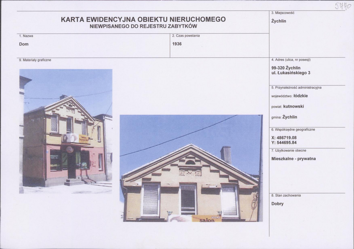Karta obiektu niewpisanego do rejestru, skan nr 1