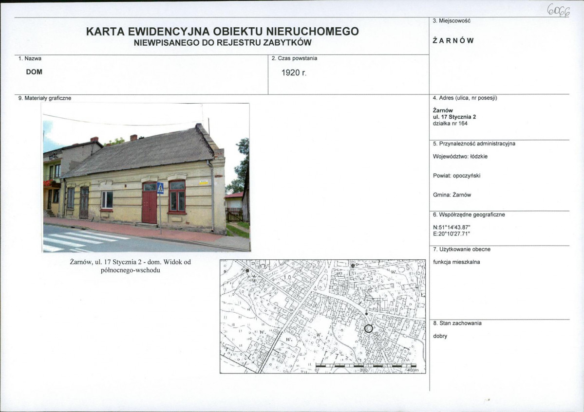 Karta obiektu niewpisanego do rejestru, skan nr 1