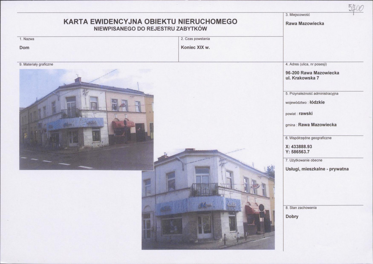 Karta obiektu niewpisanego do rejestru, skan nr 1
