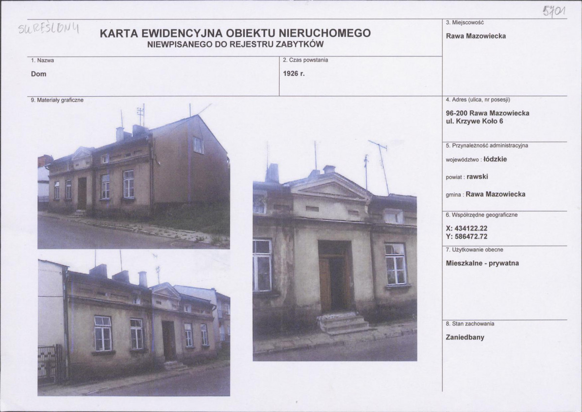 Karta obiektu niewpisanego do rejestru, skan nr 1
