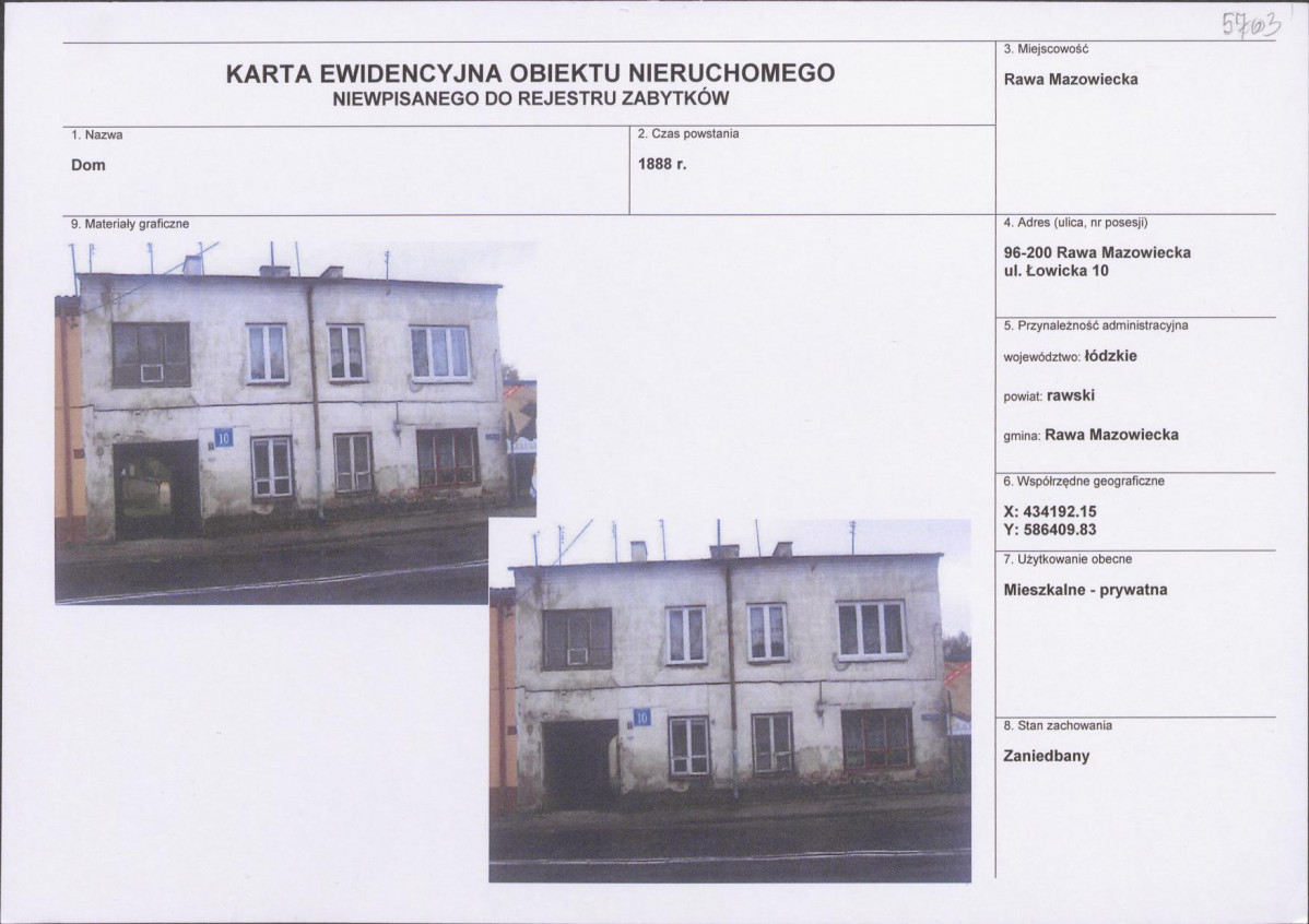 Karta obiektu niewpisanego do rejestru, skan nr 1
