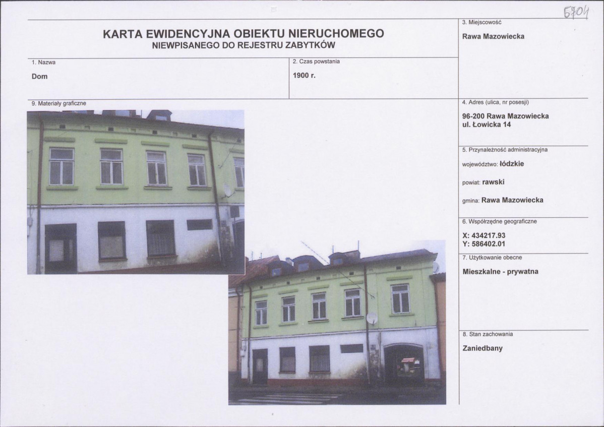 Karta obiektu niewpisanego do rejestru, skan nr 1