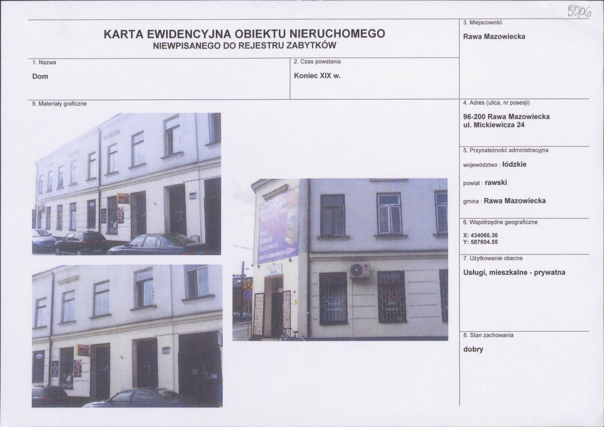 Karta obiektu niewpisanego do rejestru, skan nr 1