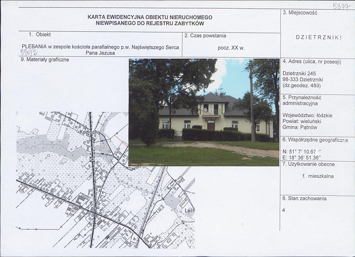 Karta obiektu niewpisanego do rejestru, skan nr 1
