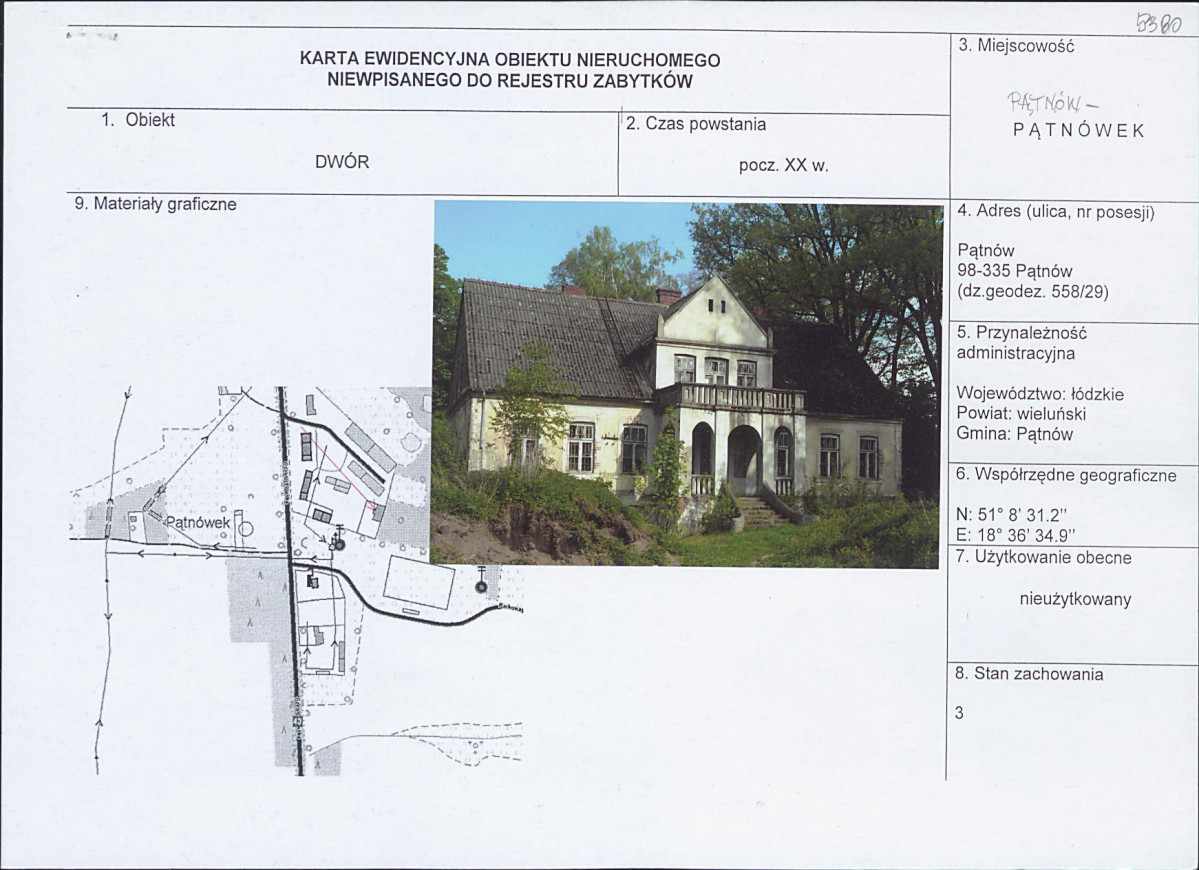 Karta obiektu niewpisanego do rejestru, skan nr 1