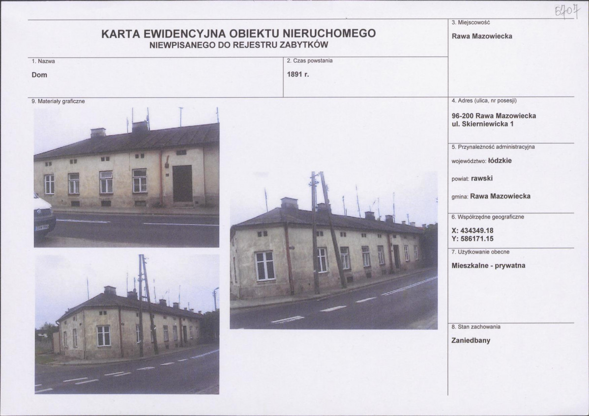 Karta obiektu niewpisanego do rejestru, skan nr 1