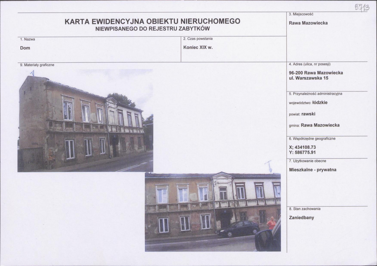 Karta obiektu niewpisanego do rejestru, skan nr 1