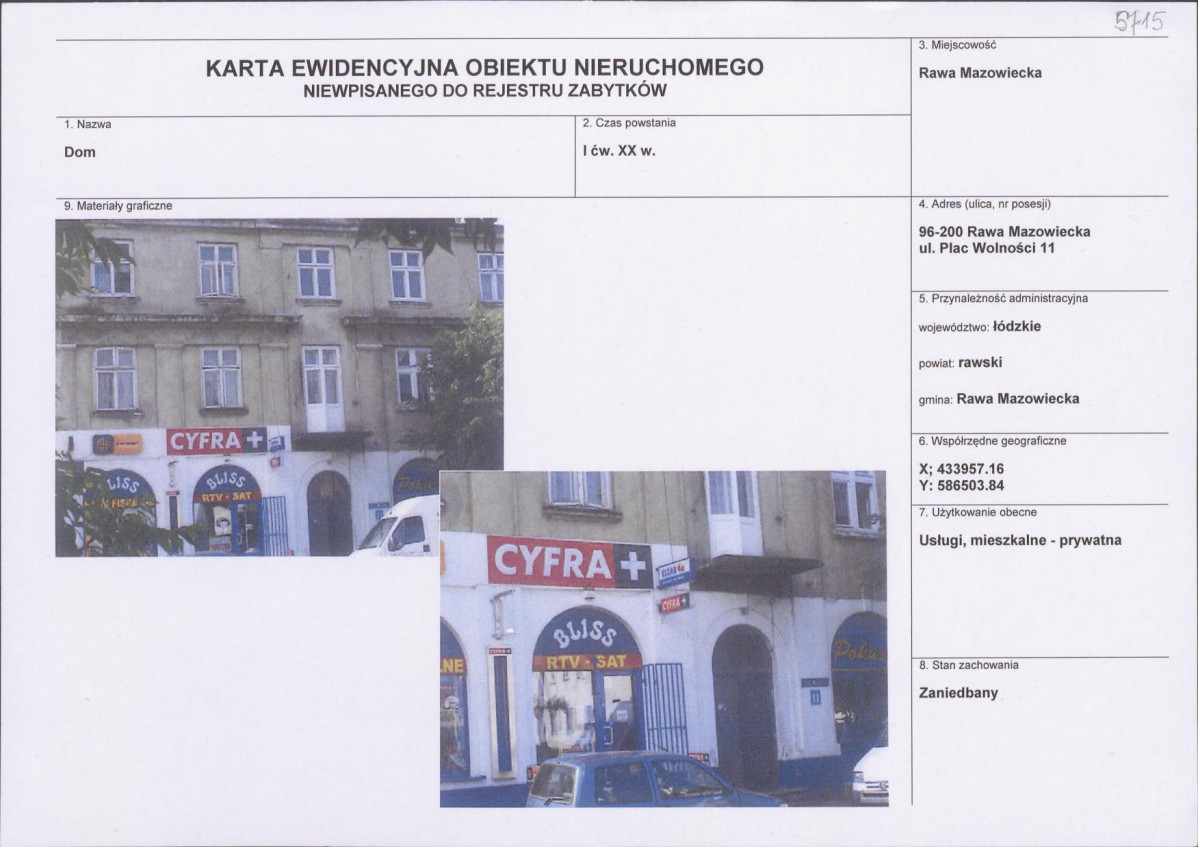 Karta obiektu niewpisanego do rejestru, skan nr 1