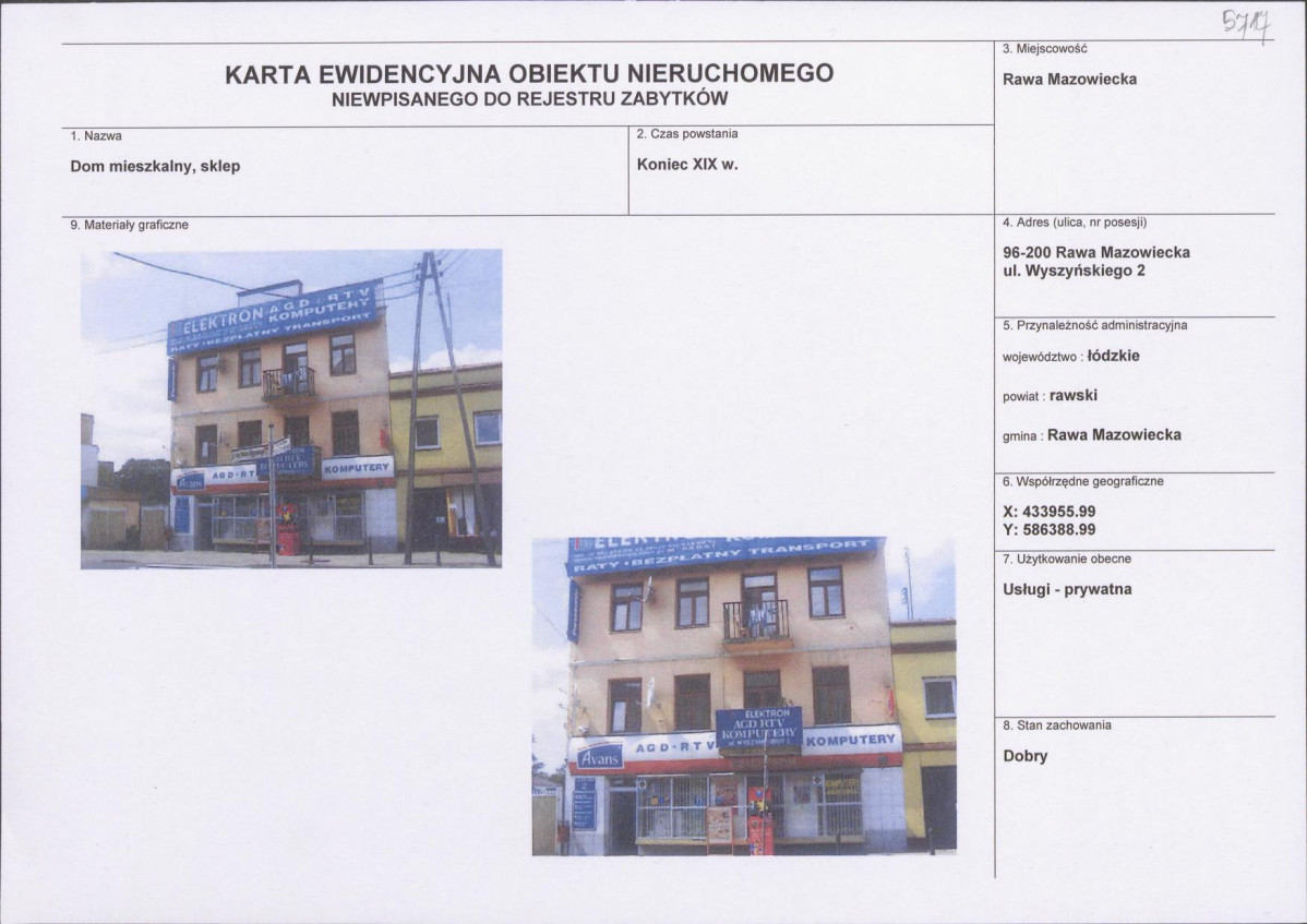 Karta obiektu niewpisanego do rejestru, skan nr 1