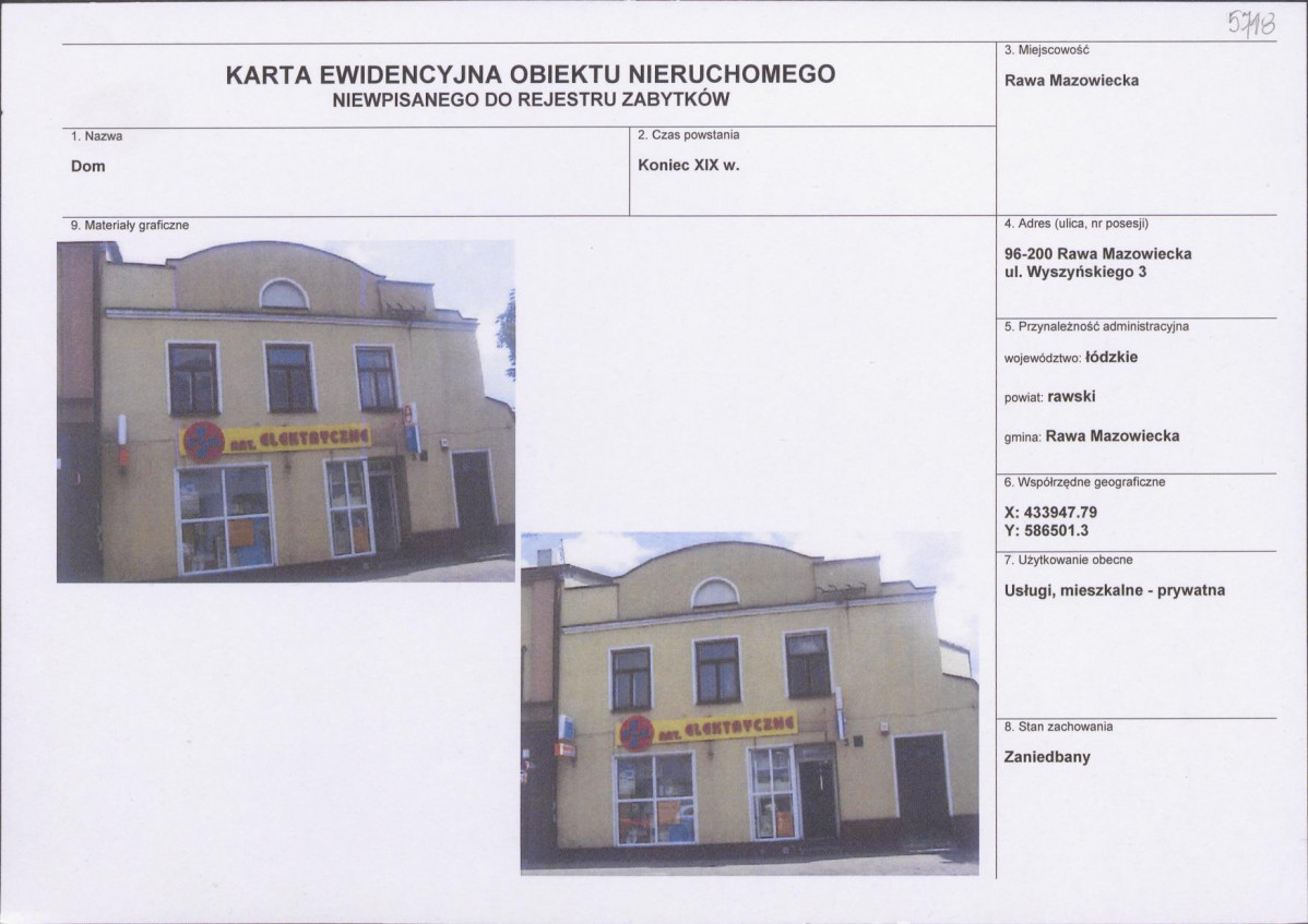 Karta obiektu niewpisanego do rejestru, skan nr 1