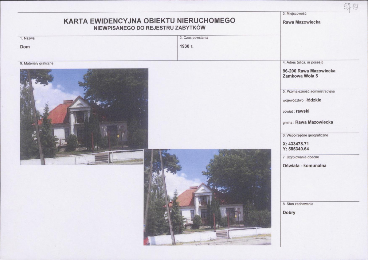 Karta obiektu niewpisanego do rejestru, skan nr 1
