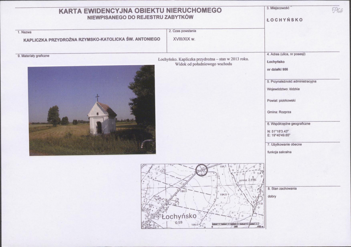 Karta obiektu niewpisanego do rejestru, skan nr 1