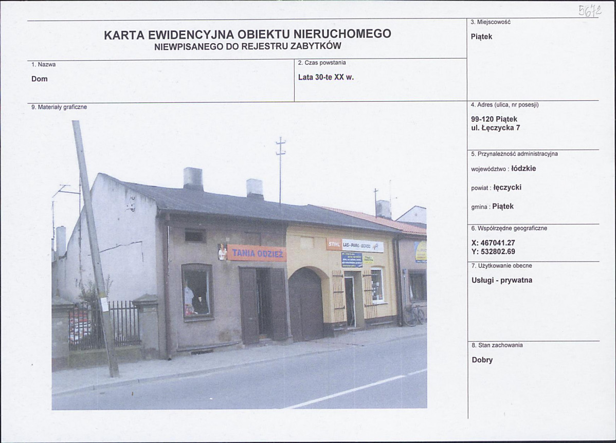 Karta obiektu niewpisanego do rejestru, skan nr 1