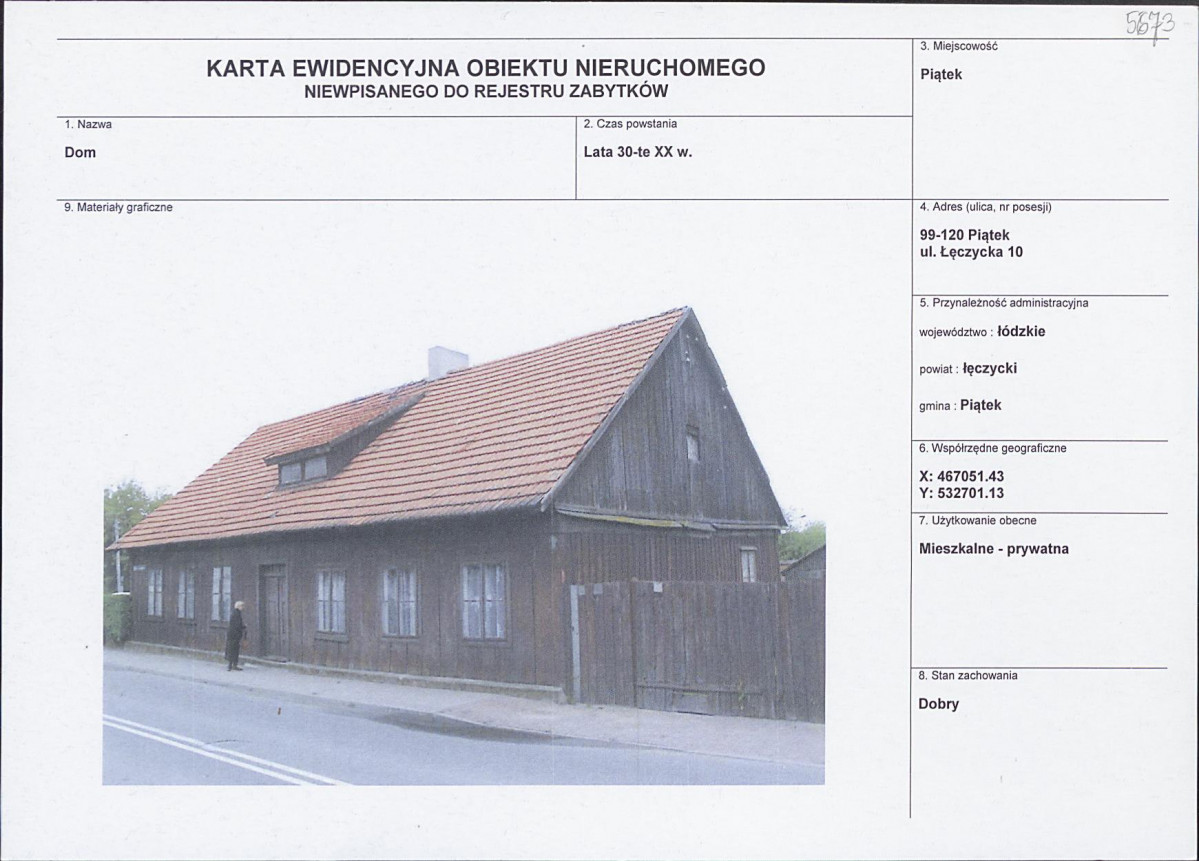 Karta obiektu niewpisanego do rejestru, skan nr 1