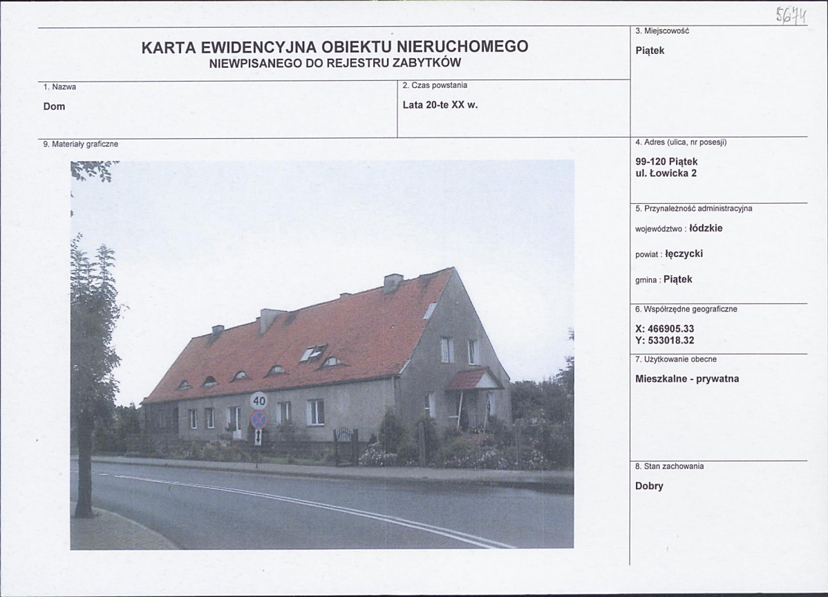 Karta obiektu niewpisanego do rejestru, skan nr 1