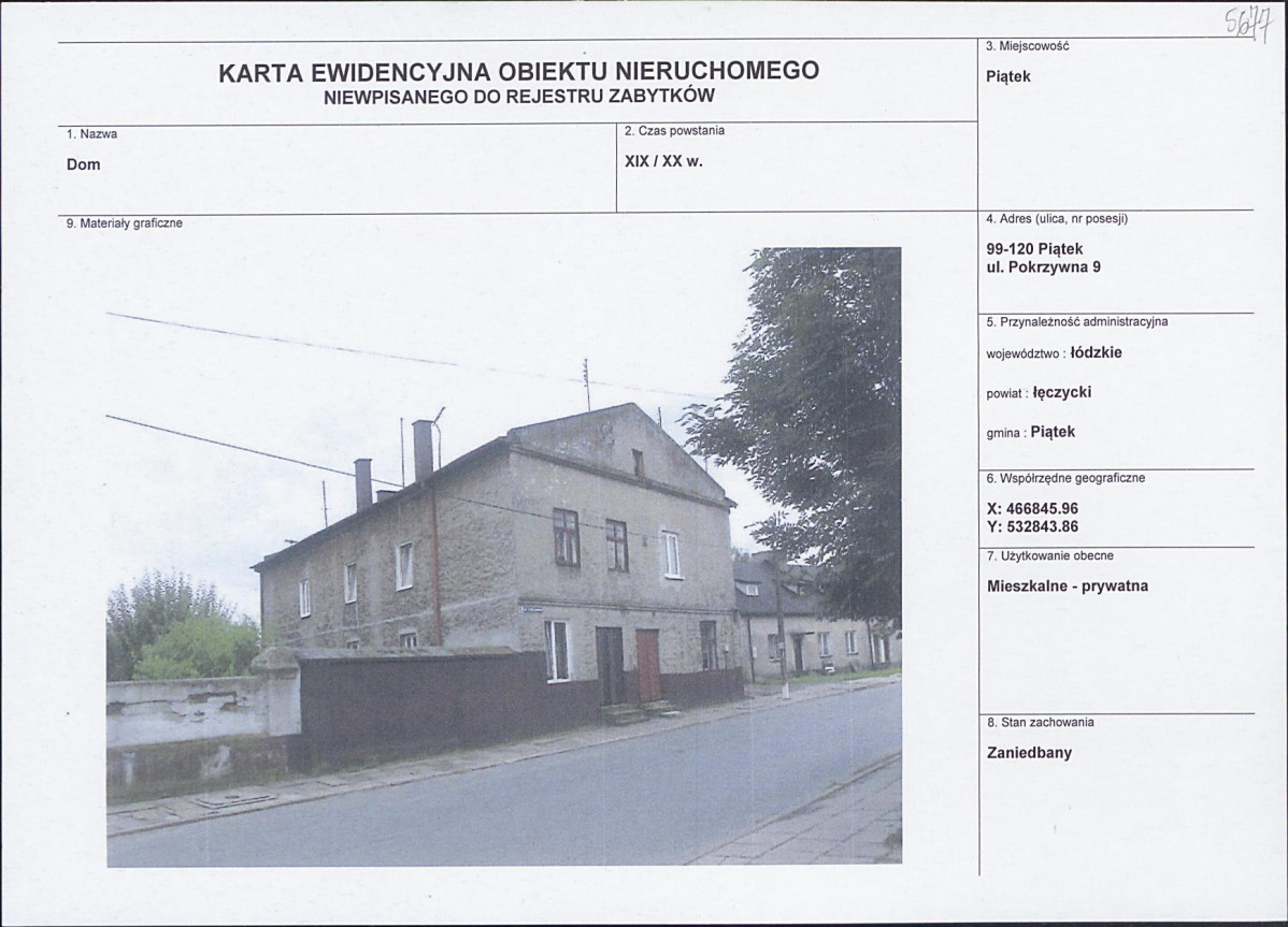 Karta obiektu niewpisanego do rejestru, skan nr 1