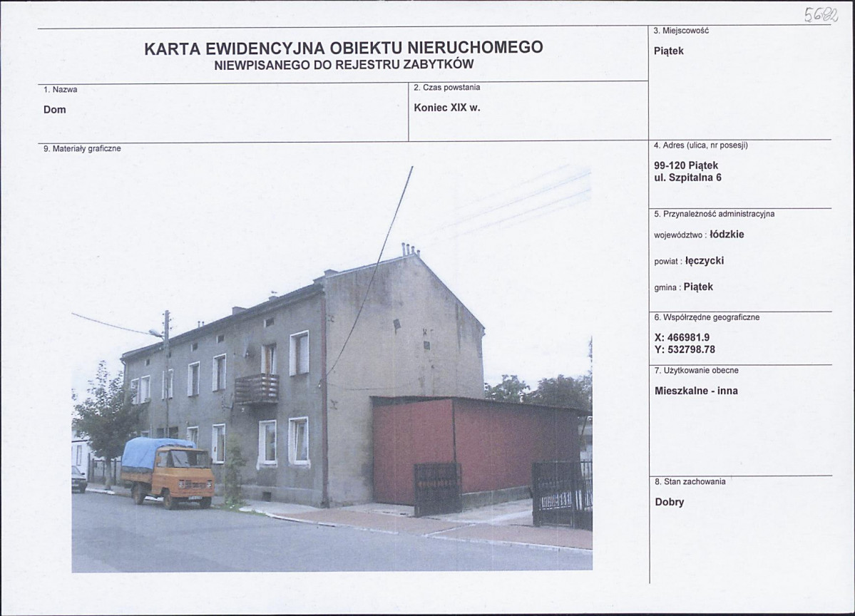 Karta obiektu niewpisanego do rejestru, skan nr 1
