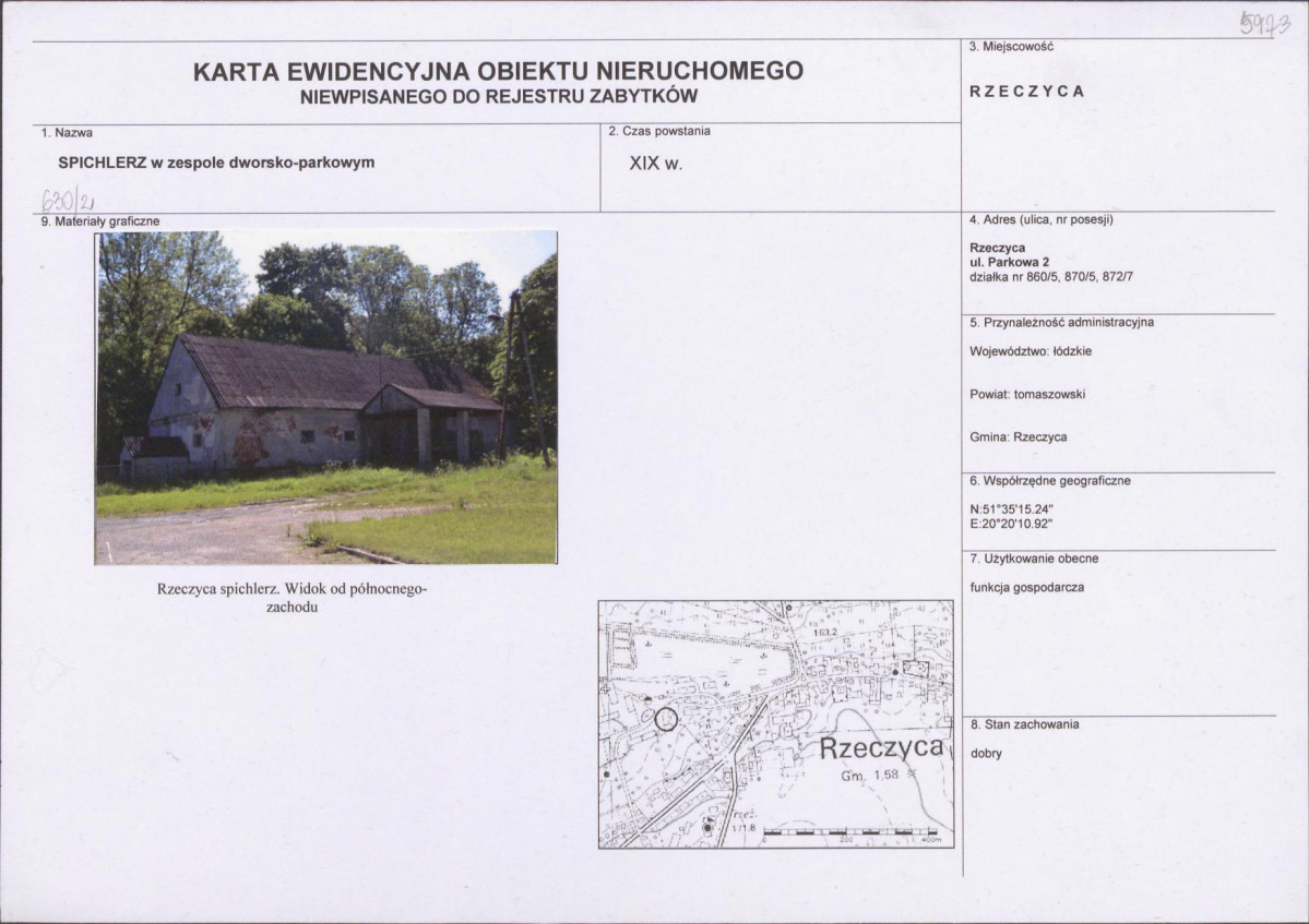 Karta obiektu niewpisanego do rejestru, skan nr 1