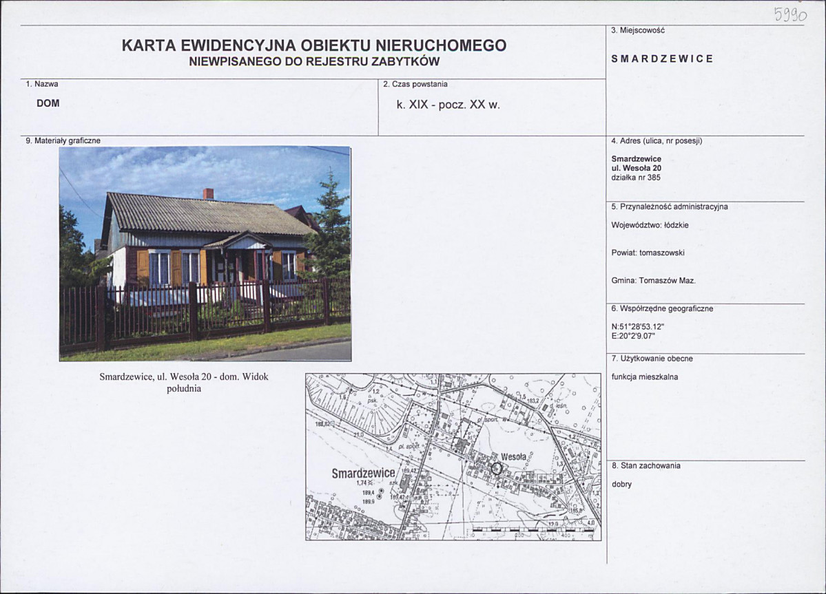 Karta obiektu niewpisanego do rejestru, skan nr 1