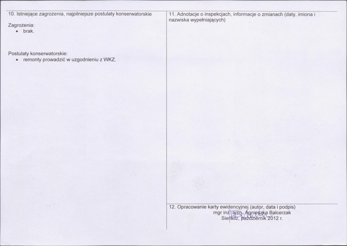 Karta obiektu niewpisanego do rejestru, skan nr 2