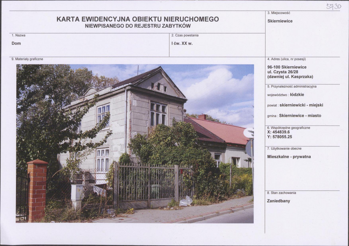 Karta obiektu niewpisanego do rejestru, skan nr 1
