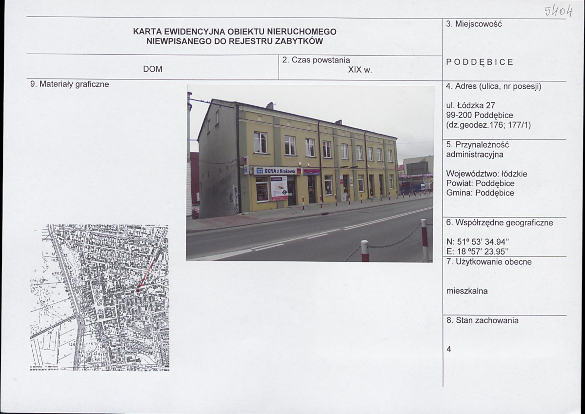 Karta obiektu niewpisanego do rejestru, skan nr 1
