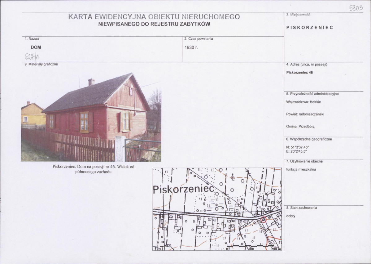 Karta obiektu niewpisanego do rejestru, skan nr 1
