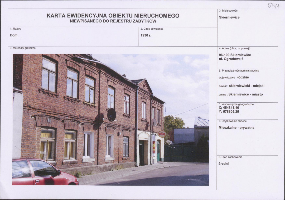 Karta obiektu niewpisanego do rejestru, skan nr 1