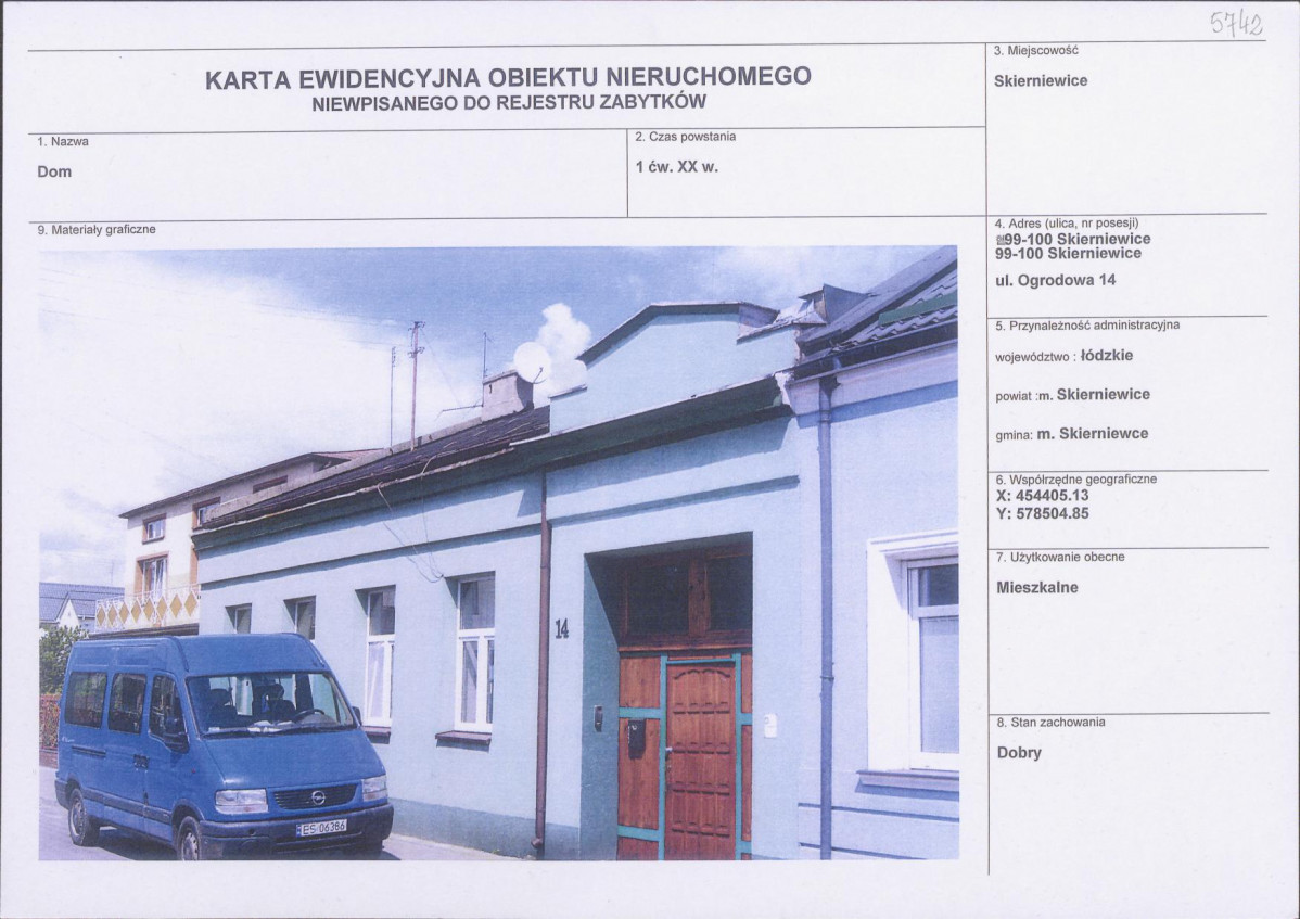 Karta obiektu niewpisanego do rejestru, skan nr 1