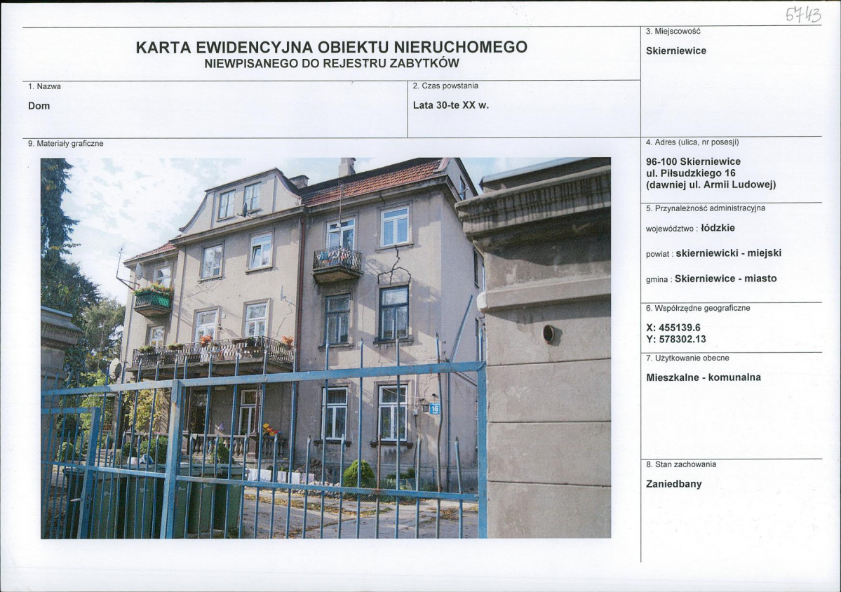 Karta obiektu niewpisanego do rejestru, skan nr 1