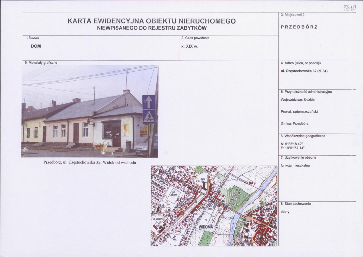 Karta obiektu niewpisanego do rejestru, skan nr 1