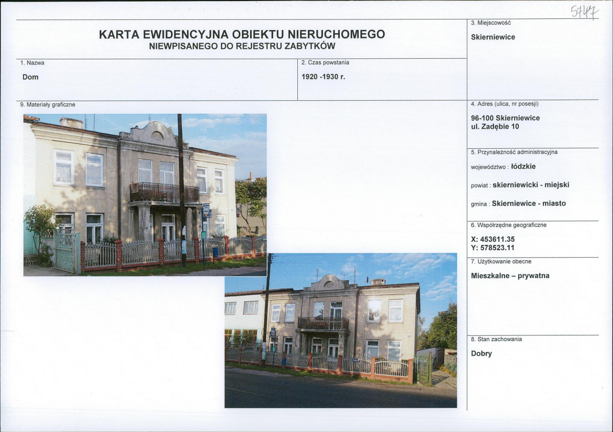 Karta obiektu niewpisanego do rejestru, skan nr 1