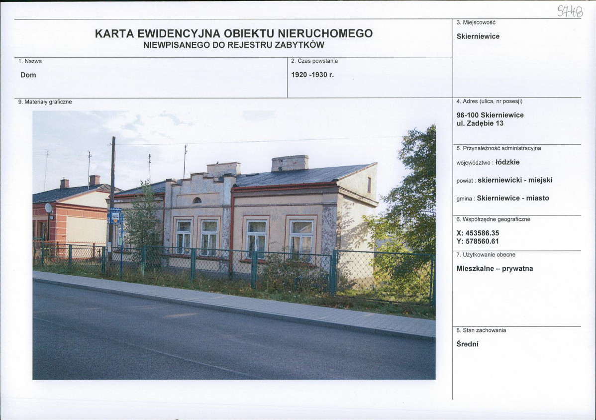 KEZN - Karta obiektu niewpisanego do rejestru, skan nr 1