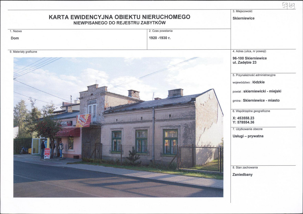 Karta obiektu niewpisanego do rejestru, skan nr 1