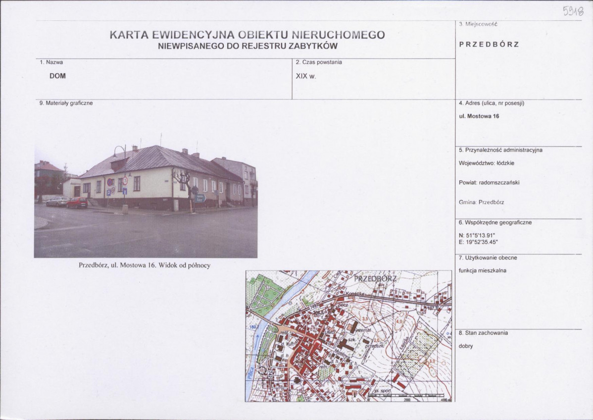 Karta obiektu niewpisanego do rejestru, skan nr 1