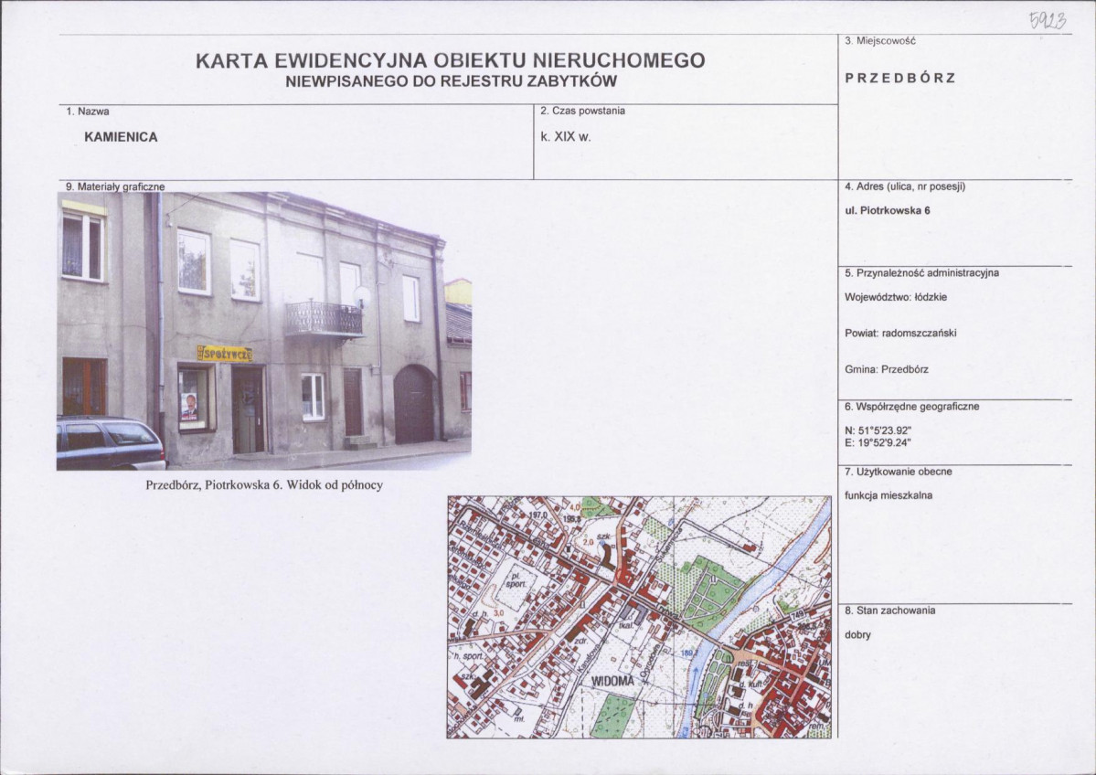 Karta obiektu niewpisanego do rejestru, skan nr 1