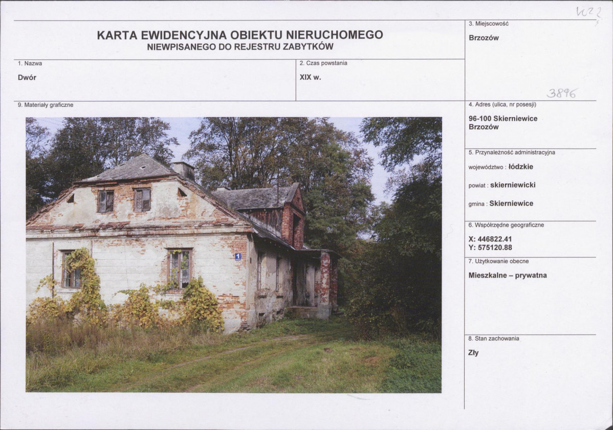 Karta obiektu niewpisanego do rejestru, skan nr 1